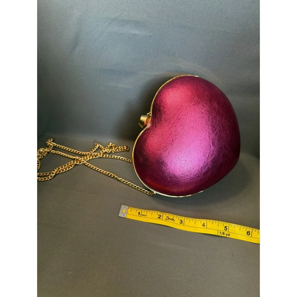 Michael Kors Heart Shaped Metallic Magenta Hot Pink Gold Chain Box Clutch